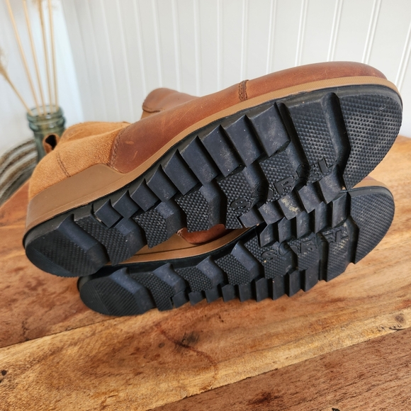 SOREL Evie Tan Waterproof Pull On Suede Leather Wedge Ankle Booties 9 - Picture 9 of 11